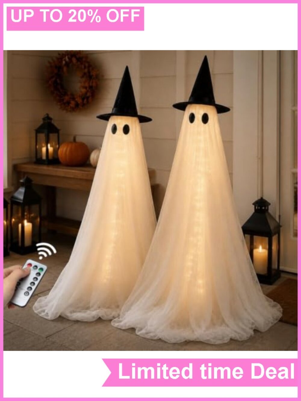 2 Pack 5 Ft Light Up Ghost Decor Halloween Outdoor Fabric